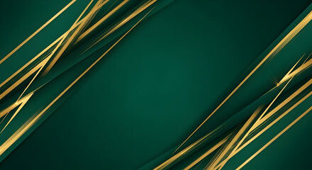 Elegant Green and Gold Diagonal Lines Abstract Background.