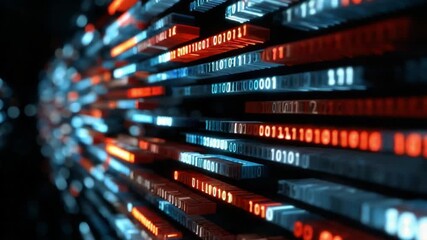 Binary Code Stream: A visually striking depiction of binary code flowing, conveying the essence of data processing and digital communication in a dynamic and abstract manner. - Powered by Adobe