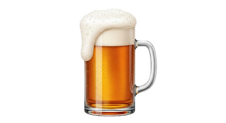 Beer mug with foam on white transparent background, PNG
