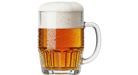 Beer mug with foam on white transparent background, PNG