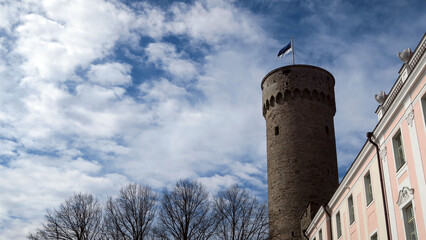 Tallinn, Estonia. Pikk Hermann is a tower of the Toompea Castle, on Toompea (Domberg) hill in Tallinn