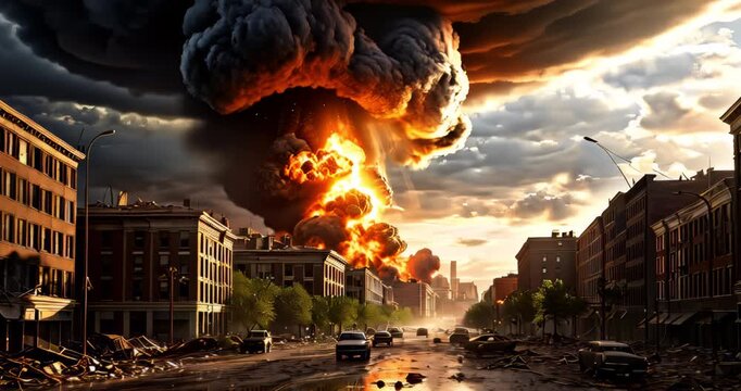 Mushroom Cloud from a Deadly Air Raid Devouring the City. War related concept.