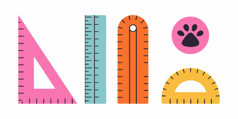 Colorful Rulers and Paw Print Illustration for School or Crafting Projects
