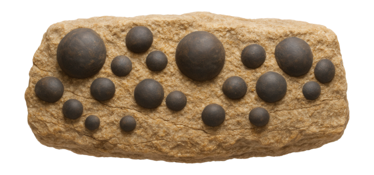 Sedimentary rock containing phosphate nodules embedded in a matrix of sandy grains