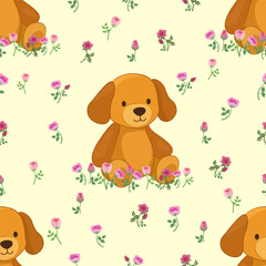 This cute brown puppy doll and rose cartoon character is a fun illustration for cards, prints, textiles, bedding, curtains and other design projects.