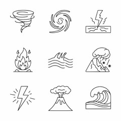 Fototapeta premium Black and White Icons Representing Various Natural Disasters and Hazards