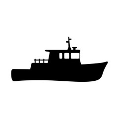 Obraz premium Silhouette of a cabin cruiser boat on a white isolated background