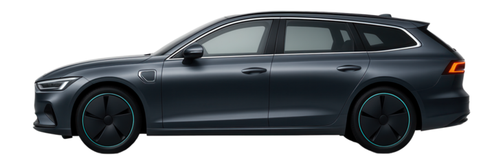 Hybrid station wagon with aerodynamic wheel covers and charging port