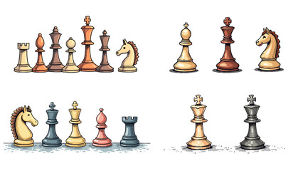 Chess in various styles and colors on an isolated background

