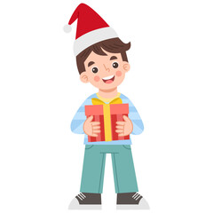 Boy Holding Christmas Present Illustration
