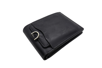 black leather wallet isolated on transparent background.
