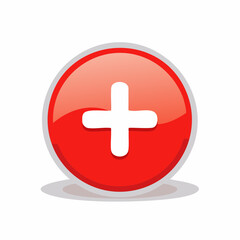 Fototapeta premium Glossy Red Button with White Plus Sign, Graphic Icon, Sign