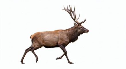 Majestic Elk Isolated King Running in Autumn with Wildlife Wonder on White.