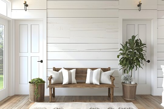 Modern farmhouse entryway. 3d rendering.