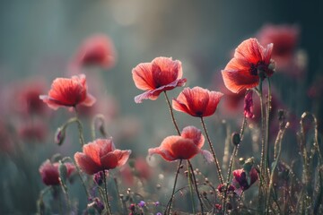 Naklejka premium Poppy field beautiful blossoms