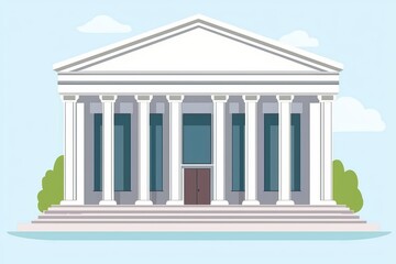 Fototapeta premium Classical Architectural Building with Columns and Windows Set Against a Light Blue Sky