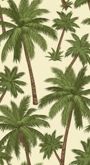 Obraz premium Vintage inspired tropical paradise palm tree seamless pattern design