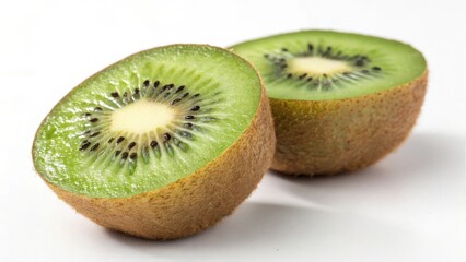 Fototapeta premium Fresh kiwi fruit sliced in half, isolated on white background