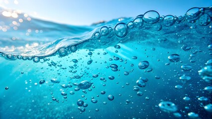 The Azure Embrace: A mesmerizing aquatic scene captures the dynamic interplay of water, light, and air, as bubbles dance beneath the surface, creating a symphony of nature's artistry.