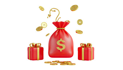 3d illustration of red money bag with golden rope symbol of wealth and prosperity isolated on white background
