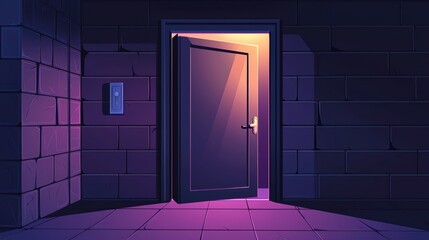 Mysterious Open Doorway with Soft Glow in Dark Room Background for Illustrative Purposes