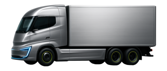 Modern container truck with LED headlamps and large windshield