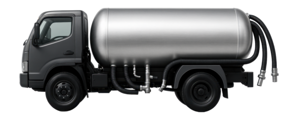 Compact gas distribution truck with streamlined tank and side hose connections