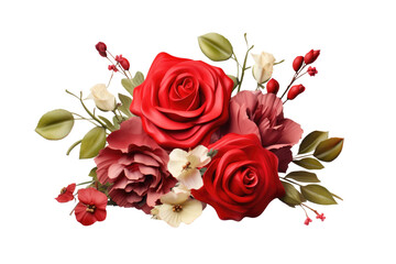  Red Roses and White Flowers. White or PNG Transparent Background.