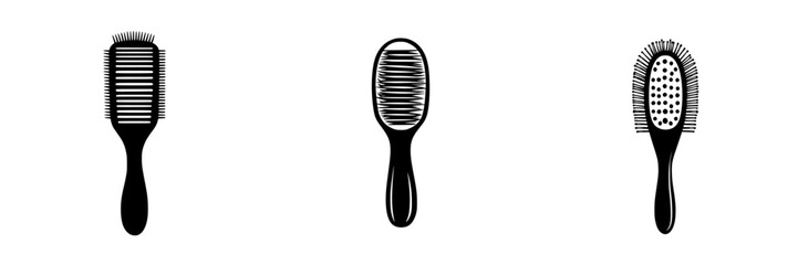 Various types of hair combs displayed on a white background showcasing different designs and functionality