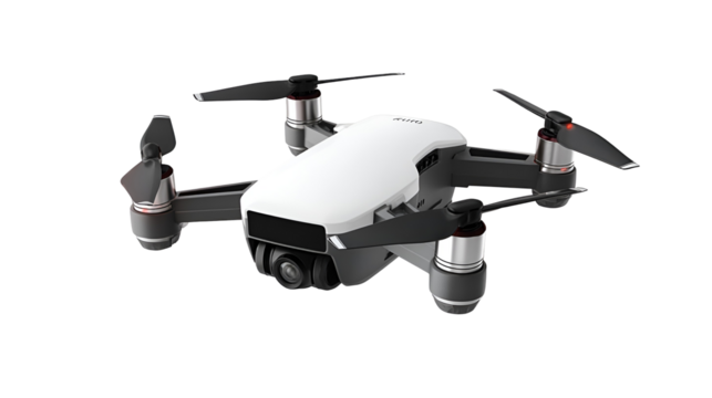 White mini drone with camera, isolated on white background