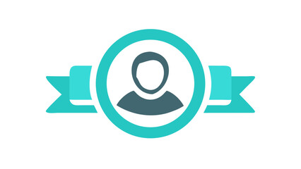 Awarded user profile icon with teal ribbon and circle emblem on black background representing recognition and achievement in digital platforms