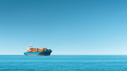 Fototapeta premium Large Cargo Ship Transporting Colorful Containers Across Calm Blue Ocean Under Clear Sky