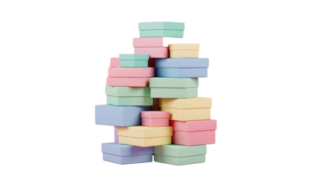 Pastel-Colored Square Boxes Stacked on Pink Background
