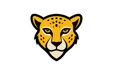 Stylized cheetah face with black spots and intense eyes on a solid black background