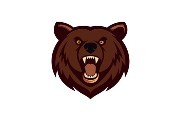 Fierce grizzly bear head roaring with open mouth and sharp teeth on a black background
