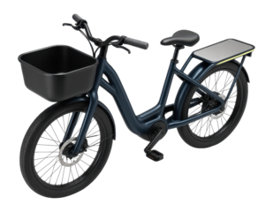 Step-through electric bike with front cargo basket and rear platform