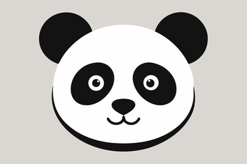 Cute cartoon panda bear face with big eyes and black ears on a simple light gray background