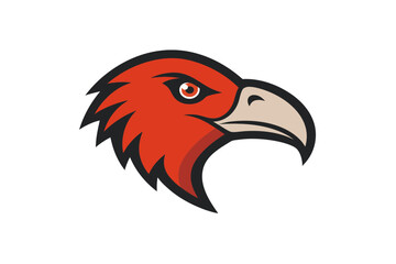 Aggressive red hawk head mascot logo design with fierce eyes and sharp beak on a black background