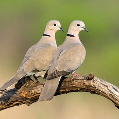 Two doves perched on branch, outdoors (1)