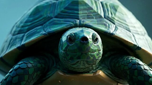 Detailed closeup of a green turtle showcasing its textured skin and shell