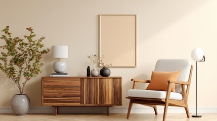 Cozy living room scene with wooden furniture