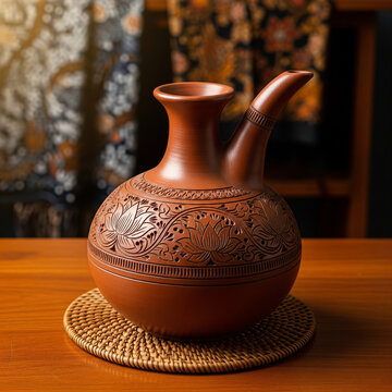 clay jug on a wooden table