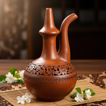 clay jug and flowers