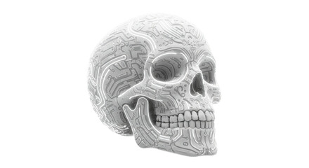 Obraz premium Futuristic white skull with circuit design png isolated on transparent background