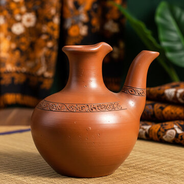 clay jug on a wooden table