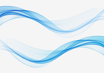 Smooth transparent blue wave design element. Blue wave. Blue motion wave, smoky flow curve. Set of abstract waves.