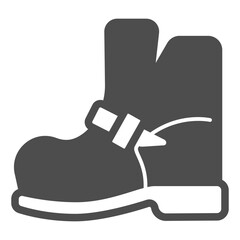 Boot with belt solid icon, autumn footwear concept. Vector graphics. Leather boot for men sign on white background, glyph style icon for mobile or web design.