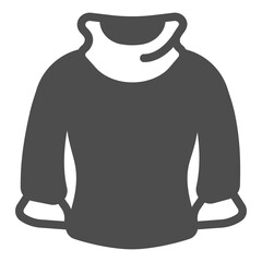 Sweater with warm neck and sleeves solid icon, autumn clothing concept. Vector graphics. Warm sweater, clothes sign on white background, glyph style icon for mobile or web design.