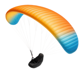 Paraglider with colorful fabric canopy and multiple suspension lines