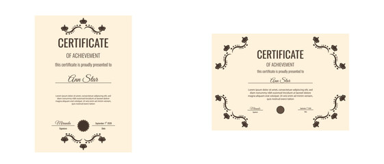 Certificate. Vector horizontal and vertical Certificate with Royal retro element isolated transparent background. Elegant royal crown stylish Certificate diploma award layout set. EPS 10